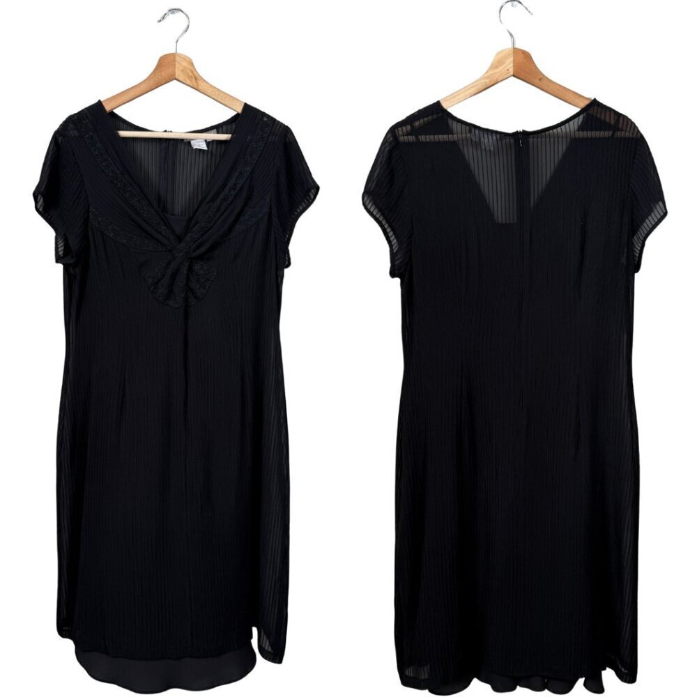 Isabella Bird 100% Silk Sheer Lace V-Neck Mini Dress Women 10 Black Vintage Chic